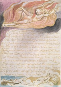 Sňatek nebe a pekla; Jak začíná nové nebe, asi 1790 (reliéfní lept tónovaný wc) od William Blake