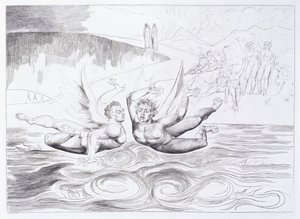 Šestinohý had útočící na Agnolo Brunelleschi, kolem 1824-1827 od William Blake