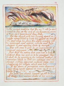 "Antická tradice.., ilustrace a text ze "Sňatku nebe a pekla", asi 1790-3 (reliéfní lept dokončený perem a akvarelem) od William Blake