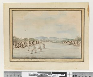 Opp. p. 56. Botanický záliv. Sirius & Convoy vstupují do: Divize zásobování a agentů v zálivu. 21. ledna 1788