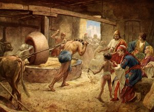 Samson Grinding ve vězení v Gaze - Bible od William Brassey Hole
