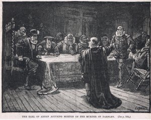 Hrabě z Arranu obviňuje Mortona z vraždy Darnleyho v roce 1581 od William Brassey Hole