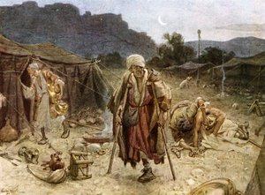 Čtyři malomocní plenící tábor Syřanů. - Bible od William Brassey Hole
