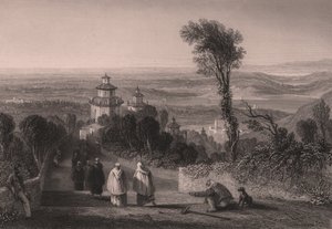 Pohled ze Sacro Monte (Svatá hora) ve Varese, Lombardie, Itálie, ocelorytina T Willmore z kresby Williama Brockedona (1787-1854), cca 23x18 cm