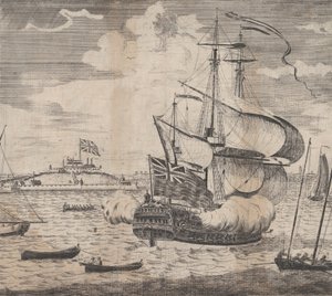 Pohled na hrad William od Bostonu v Nové Anglii, počátek 18. století. od William Burgis.