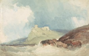 Hrad na útesu s rozbouřeným mořem od William Callow