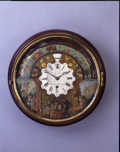Hodiny s ciferníkem, konec 19. století, ciferník kolem roku 1770 (mahagon)