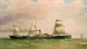 Třístěžňová loď a parník "Dorunda" s vlajkou Britské indické paroplavební společnosti, která pochází z roku 1873, Dorunda, postavená v roce 1875, byla používána k přepravě cestujících v Austrálii a v roce 1894 byla potopena na portugalském pobřeží.