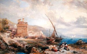 Salernský záliv, kolem roku 1840 (akvarel a kvaš na bílém papíře) od Clarkson Frederick Stanfield