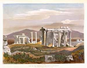 Pohled na chrámy Erectheus a Pandrosus, Akropoli, z „Výběr pohledů na zbytky antických památek v Řecku“, vydal Ackermann, Londýn 1835 od William Cole