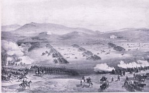 Kukla, 25. října 1854: Útok lehké brigády, ilustrace z britských bitev na souši a na moři, 1915 od William Crimea Simpson