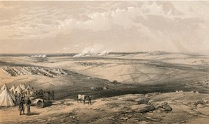 Vzdálený pohled na hlavní ubikaci lorda Raglana před Sebastopolem od William Crimea Simpson