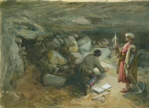 Rock-Cut Cisterna pod Robinsonovým obloukem, Jeruzalém, 1871 (wc a tužka na papíře) od William Crimea Simpson
