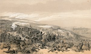 Druhý útok na gardy, když znovu dobyly dvě dělové baterie v bitvě u Inkermanna od William Crimea Simpson