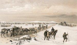 Tábor 1. divize, při pohledu na sever k táboru 2. divize, výšiny Inkermann v dálce od William Crimea Simpson