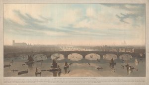 Pohled na most budovaný přes Temži ve Vauxhallu od William Daniell
