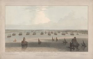 Pohled na fregaty zakotvené v Hope pod velením starších bratří Trinity House, ústí Temže od William Daniell