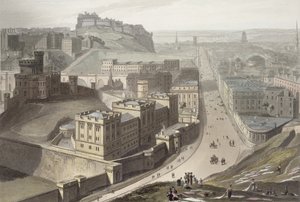 Edinburgh, z Calton Hill, z „Cesta kolem Velké Británie uskutečněná mezi lety 1814 a 1825“, publikovaná v roce 1829 od William Daniell
