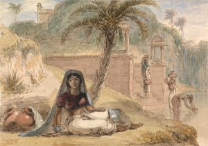 Indická dívka sedící u řeky od William Daniell