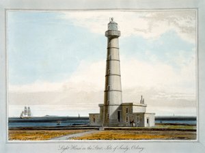 „Maják na startu, Isle of Sandy, Orkneje“, 1821 od William Daniell