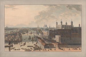 Obrázek II: Londýn, bazén a Tower (z díla Williama Daniella „Šest pohledů na Londýn“; pohled od Temže) od William Daniell