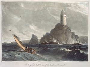 Maják u Lands Endu v Cornwallu, ze svazku I knihy "A Voyage around Great Britain Undertaken between the Years 1814 and 1825", vydané v roce 1814 (akvatinta) od William Daniell