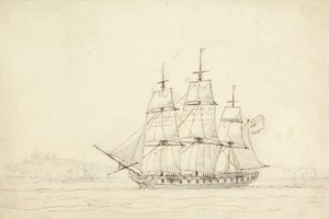 Loď se třemi stěžněmi od William Daniell