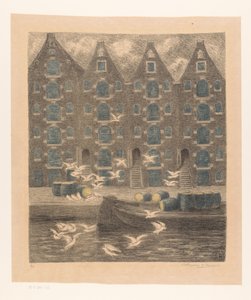 Sklady na Brouwersgracht v Amsterdamu od William Degouve de Nuncques (signed by artist)
