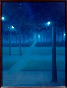 Noc v Parc Royal de Bruxelles. Pastelový obraz od Williama Degouves de Nuncques (1867-1935) (ec.belg) 1897 Sun. 0,65x0,5 m Paříž, musee d