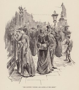 "Návštěvníci z venkova zírají na obchody" (rytina) od William Douglas Almond