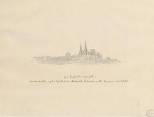 Katedrála Lichfield – pohled na jihozápad: kresba tužkou a [? 17. století] (kresba)