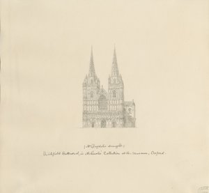 Katedrála Lichfield – západní fronta: kresba perem, nd [? konec 17. století] (kresba)