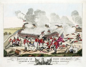 Bitva u New Orleans a smrt generálmajora Packenhama 8. ledna 1815, hospoda. 1815 (barevná rytina) od William Edward (after) West