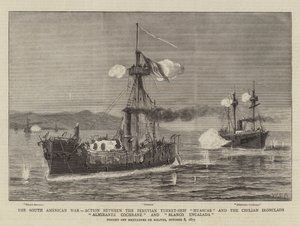 Jihoamerická válka, akce mezi peruánskými věžičkami Huascar a chilskými Ironclady Almirante Cochrane a Blanco Encalada