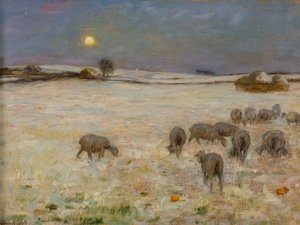 Ovce ve sněhu (olej na plátně) od William Edward Stott