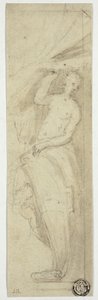 Ženská postava odhrnuje závěs od William Etty