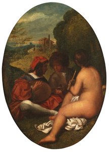 Pastorační koncert podle Tiziana (olej na plátně položeném na panelu) od William Etty
