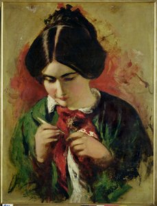 Studie pro háčkovanou dělnici, slečna Mary Ann Purdonová (olej na desce) od William Etty
