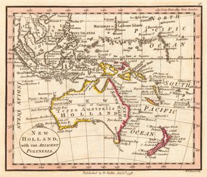 Austrálie a Nový Zéland. Nové Holandsko. Mapa.