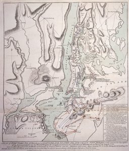 Plán ostrova New York s částí Long Island, Staten Island a East New Jersey a angažmá na Woody Heights na Long Islandu mezi britskými silami, pod velením generála Sira Williama Howea
