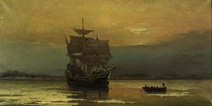 Mayflower při jejím příjezdu do Plymouth Harbor, 1882. od William Formby Halsall