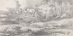 Krajina s postavami a dobytkem od William Frederick Wells