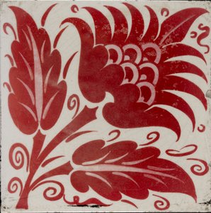Kachle se stylizovaným květem se dvěma listy a úponky, 1882-1888 od William Frend De Morgan