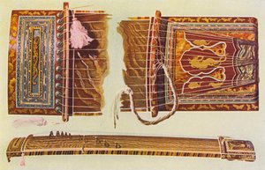 Hudební nástroje: Japonské koto (barevná litografie) od William Gibb