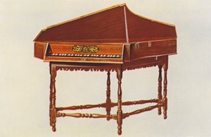 Hudební nástroje: Spinet (barevná litografie)