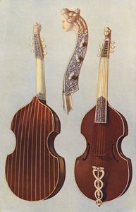 Hudební nástroje: Viola da gamba (barevná litografie)