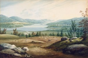 Hudson River ve West Point, New York, 1820 (wc na papíře připevněném na kartonu)