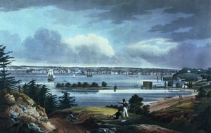 New York z Heights Near Brooklyn, 1820-23 (barevná akvatinta) od William Guy Wall