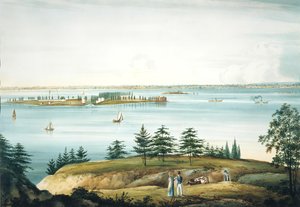The Bay of New York and Governors Island Převzato z Brooklyn Heights, 1820-25.
