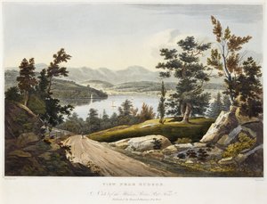 Pohled poblíž Hudsonu, 1822 (akvatinta na papíře s ručním kolorováním) od William Guy after Wall